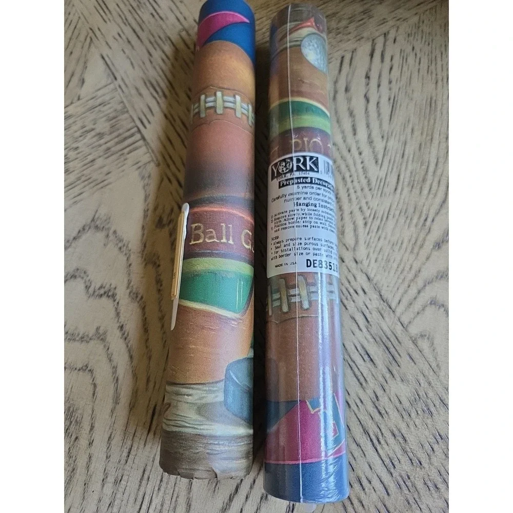 Vintage All Sports Ball Fishing Golf Soccer Blue Wall Paper Border Lot Of 2 New